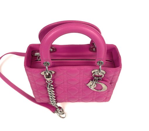 Christian Dior Lady Dior Medium Lambskin Cannage Hot Pink Silver 19