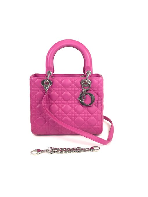 Christian Dior Lady Dior Medium Lambskin Cannage Hot Pink Silver 17