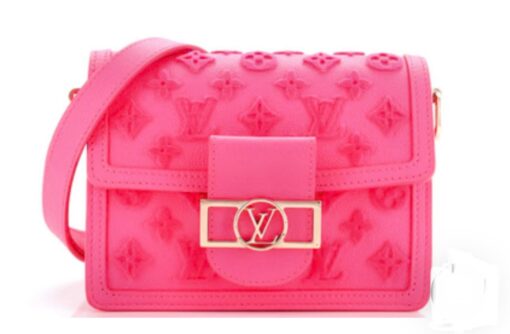 Louis Vuitton Grained Calfskin Tufted Monogram Mini Dauphine Fluo Pink 13