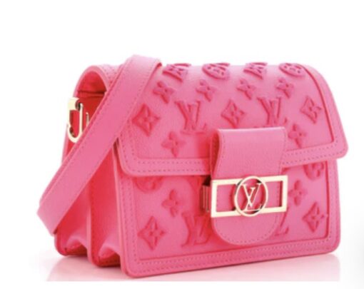 Louis Vuitton Grained Calfskin Tufted Monogram Mini Dauphine Fluo Pink 17