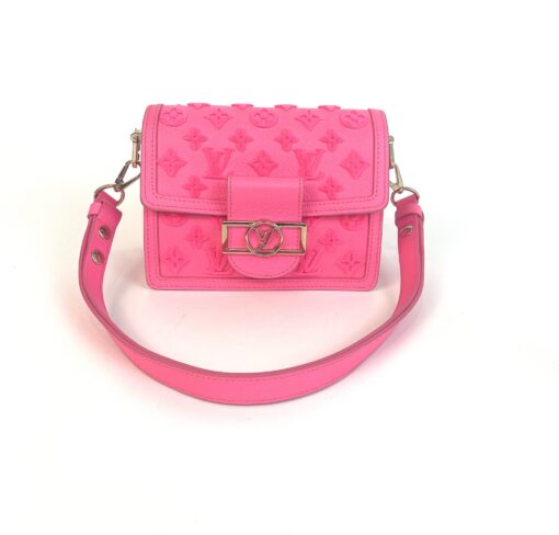 Louis Vuitton Grained Calfskin Tufted Monogram Mini Dauphine Fluo Pink 5