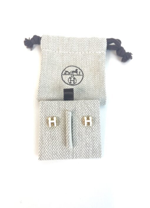 Hermes Mini Pop H Earrings White Yellow Gold - Image 3