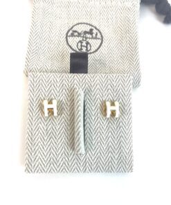 Hermes Mini Pop H Earrings White Yellow Gold