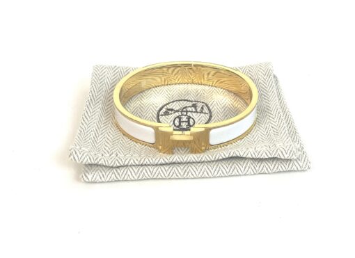 Hermes Clic H White and Yellow Gold GM Bracelet - Image 3