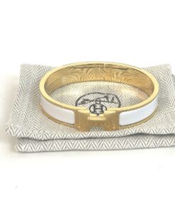 Hermes Clic H White and Yellow Gold GM Bracelet