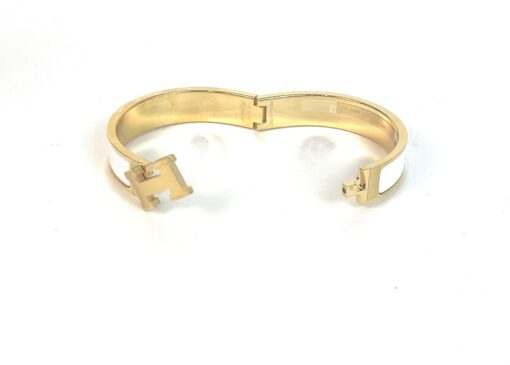 Hermes Clic H White and Yellow Gold GM Bracelet - Image 11