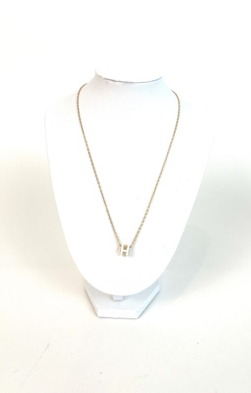 Hermes H Pop Necklace White Yellow Gold 2