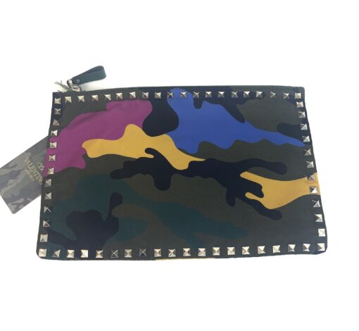 Valentino Garavani Nylon Camouflage Print Rockstud Zip Pouch Multicolor