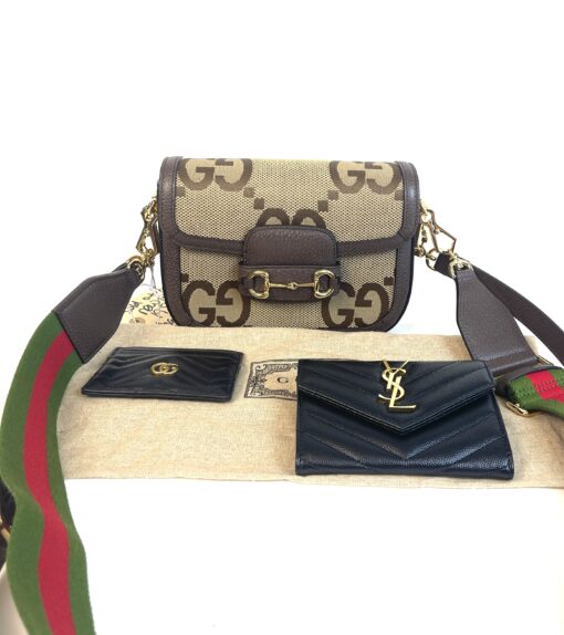 Bundle Brand New Gucci Horsebit Large GG 1955 Bag, YSL Black Wallet, Gucci Black Cardholder