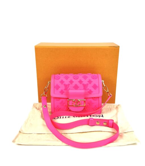 Louis Vuitton Grained Calfskin Tufted Monogram Mini Dauphine Fluo Pink 3