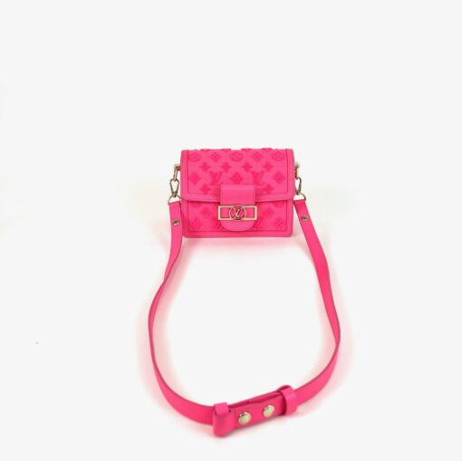 Louis Vuitton Grained Calfskin Tufted Monogram Mini Dauphine Fluo Pink 10