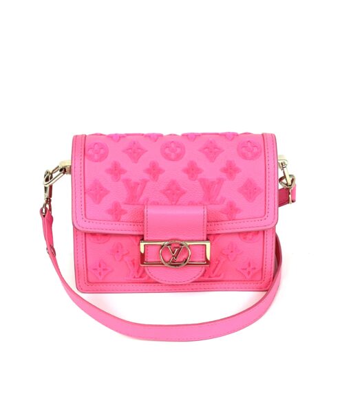 Louis Vuitton Grained Calfskin Tufted Monogram Mini Dauphine Fluo Pink