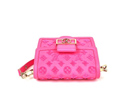 Louis Vuitton Grained Calfskin Tufted Monogram Mini Dauphine Fluo Pink 12