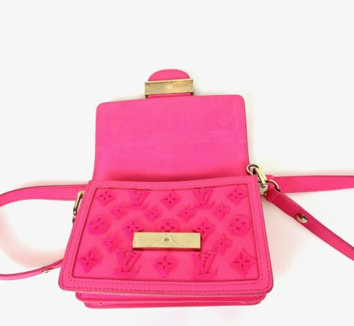 Louis Vuitton Grained Calfskin Tufted Monogram Mini Dauphine Fluo Pink 9