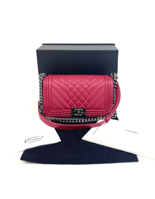 Chanel Medium Boy Dark Pink Chevron Lamskin Leather Ruthenium - Image 26