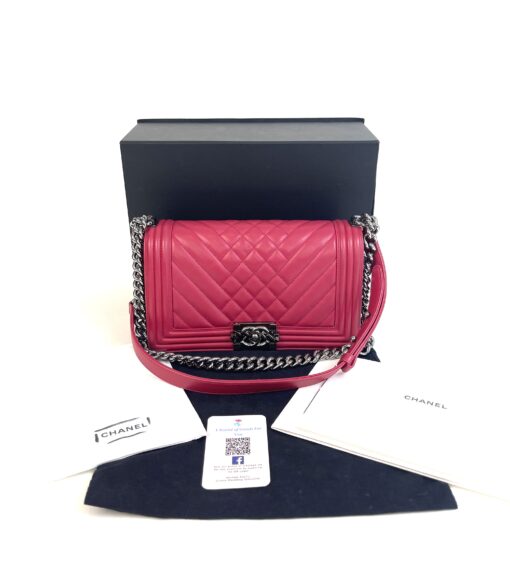 Chanel Medium Boy Dark Pink Chevron Lamskin Leather Ruthenium 18