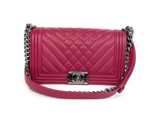 Chanel Medium Boy Dark Pink Chevron Lamskin Leather Ruthenium - Image 11