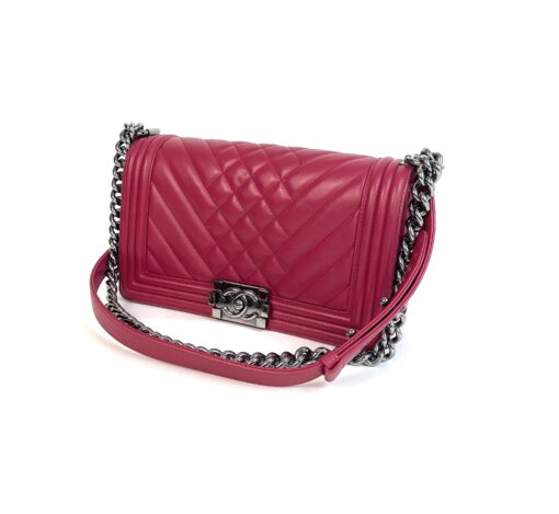 Chanel Medium Boy Dark Pink Chevron Lamskin Leather Ruthenium