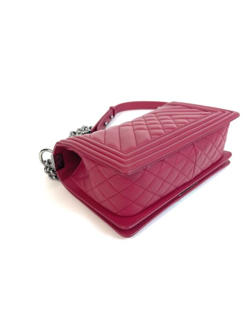 Chanel Medium Boy Dark Pink Chevron Lamskin Leather Ruthenium - Image 12