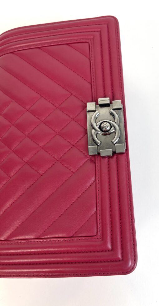 Chanel Medium Boy Dark Pink Chevron Lamskin Leather Ruthenium 24