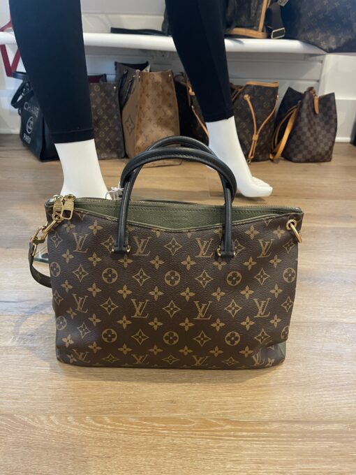 Louis Vuitton Monogram Pallas Satchel with Khaki Green and Black Trim - Image 5