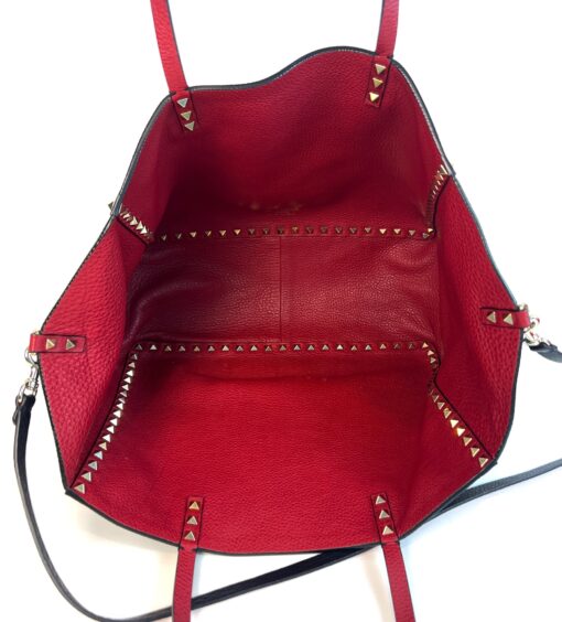 Valentino Garavani Rockstud Reversible Black Red Leather Tote 6