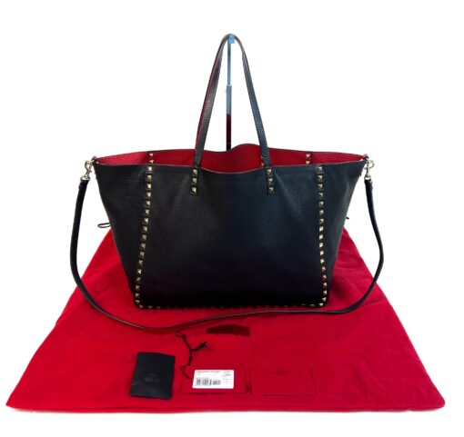 Valentino Garavani Rockstud Reversible Black Red Leather Tote 4