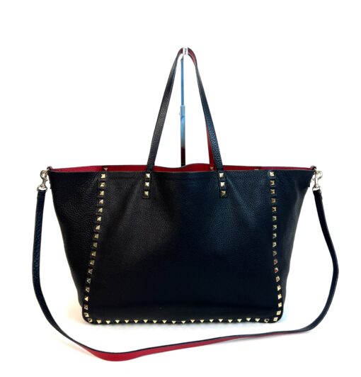 Valentino Garavani Rockstud Reversible Black Red Leather Tote 11