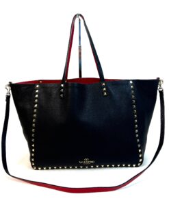 Valentino Garavani Rockstud Reversible Black Red Leather Tote