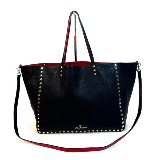 Valentino Garavani Rockstud Reversible Black Red Leather Tote