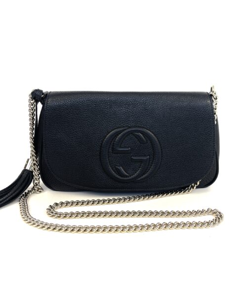 Gucci Black Leather Soho Flap Chain Crossbody