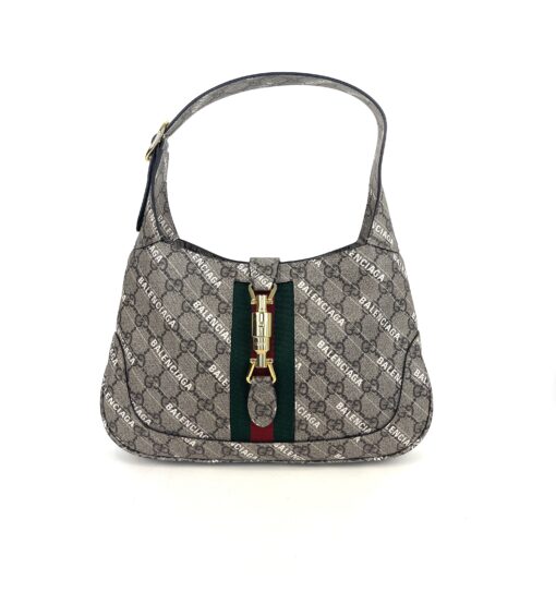 Gucci x Balenciaga Supreme Monogram Striped Logo Print Web Small Jackie 1961 Hobo Beige Ebony 7