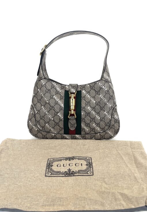 Gucci x Balenciaga Supreme Monogram Striped Logo Print Web Small Jackie 1961 Hobo Beige Ebony - Image 5