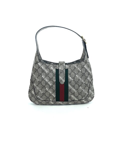 Gucci x Balenciaga Supreme Monogram Striped Logo Print Web Small Jackie 1961 Hobo Beige Ebony - Image 18