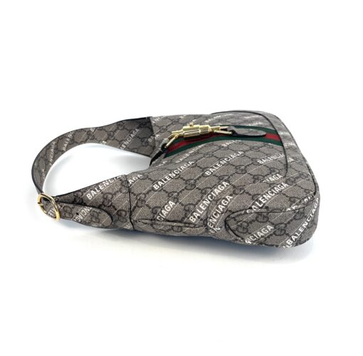 Gucci x Balenciaga Supreme Monogram Striped Logo Print Web Small Jackie 1961 Hobo Beige Ebony - Image 16