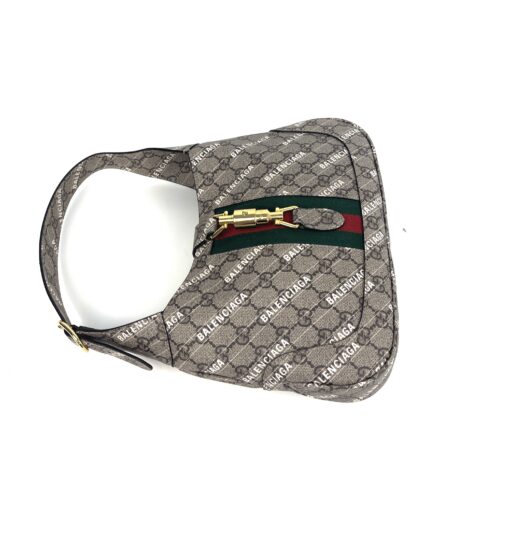 Gucci x Balenciaga Supreme Monogram Striped Logo Print Web Small Jackie 1961 Hobo Beige Ebony 15