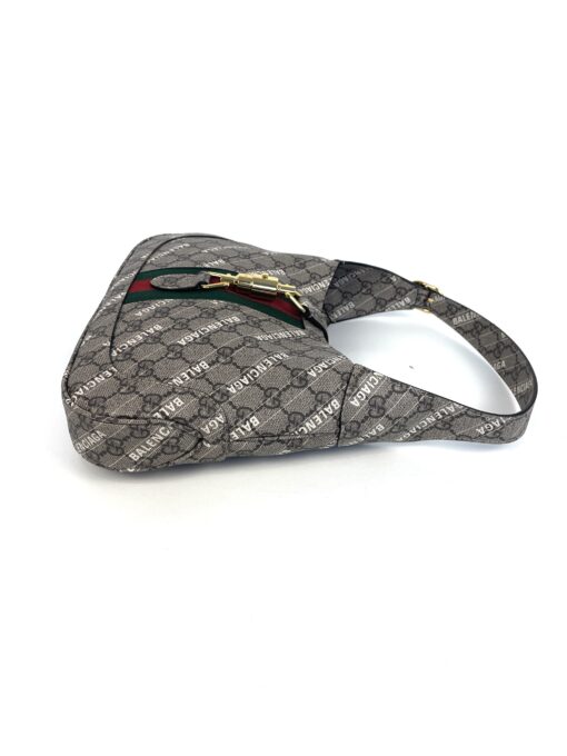 Gucci x Balenciaga Supreme Monogram Striped Logo Print Web Small Jackie 1961 Hobo Beige Ebony - Image 10