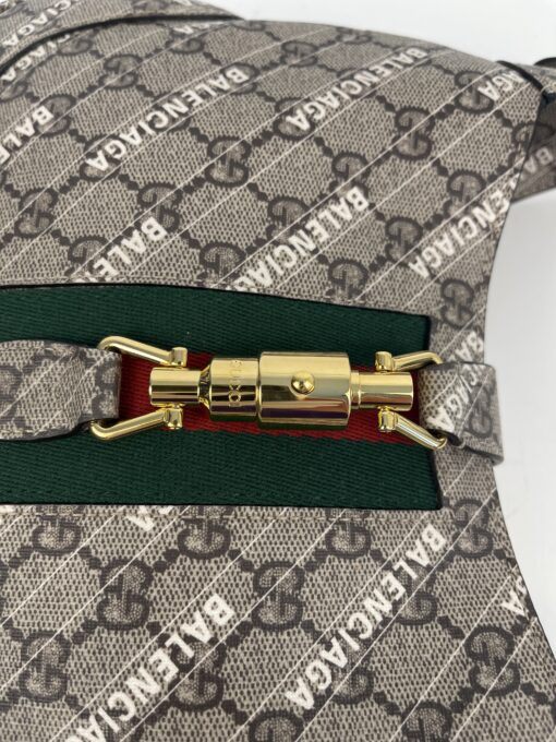 Gucci x Balenciaga Supreme Monogram Striped Logo Print Web Small Jackie 1961 Hobo Beige Ebony - Image 22