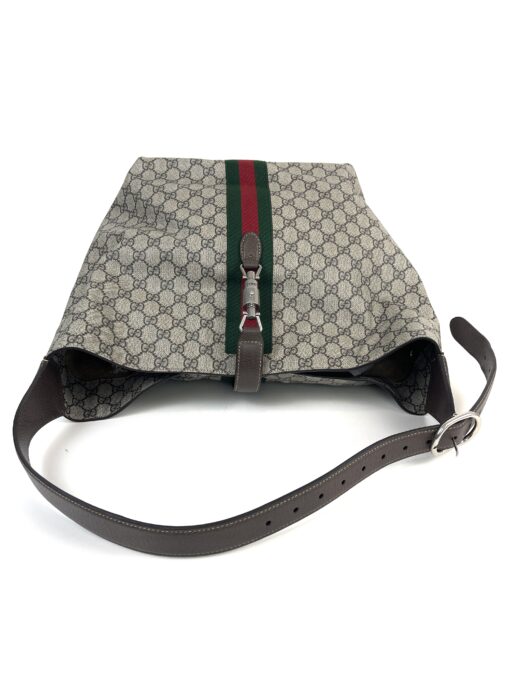 Gucci Supreme Monogram Calfskin Web Small Jackie 1961 Shoulder Bag Beige Brown Sugar - Image 24