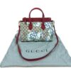 Gucci  Supreme Monogram Blooms Small Zip Top Tote Beige Blue Navy Hibiscus Red 20