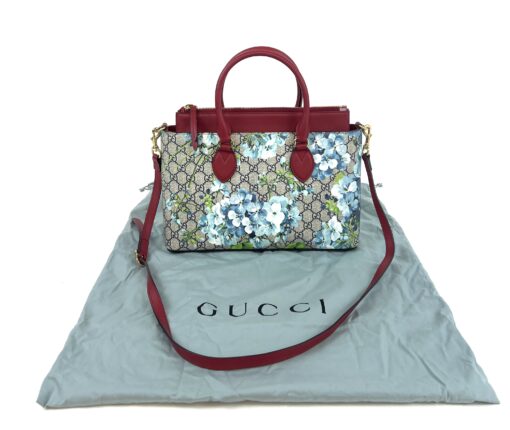 Gucci  Supreme Monogram Blooms Small Zip Top Tote Beige Blue Navy Hibiscus Red - Image 20