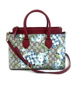 Gucci  Supreme Monogram Blooms Small Zip Top Tote Beige Blue Navy Hibiscus Red