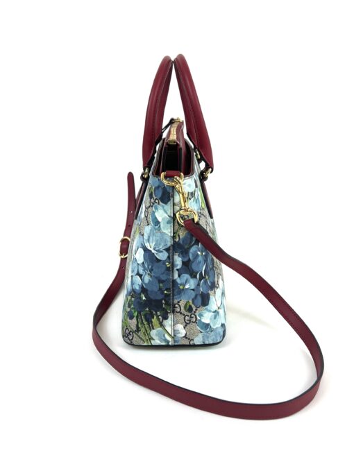 Gucci  Supreme Monogram Blooms Small Zip Top Tote Beige Blue Navy Hibiscus Red - Image 15