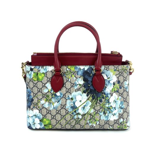 Gucci  Supreme Monogram Blooms Small Zip Top Tote Beige Blue Navy Hibiscus Red - Image 5