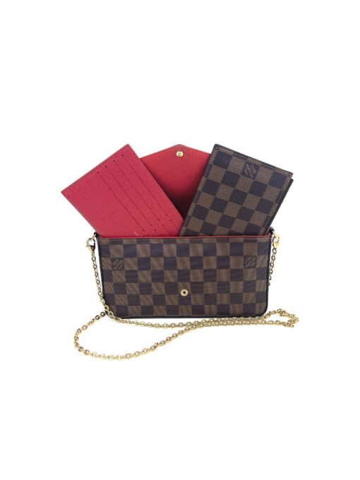 Louis Vuitton Damier Ebene Pochette Felicie Crossbody with Cerise Red Interior