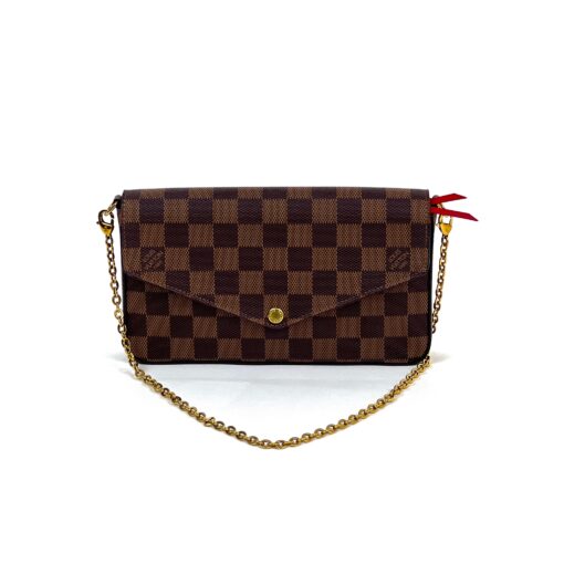 Louis Vuitton Damier Ebene Pochette Felicie Crossbody with Cerise Red Interior 17