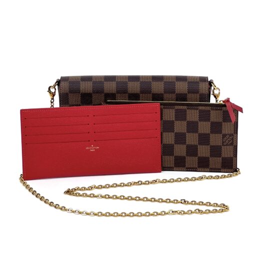 Louis Vuitton Damier Ebene Pochette Felicie Crossbody with Cerise Red Interior 5