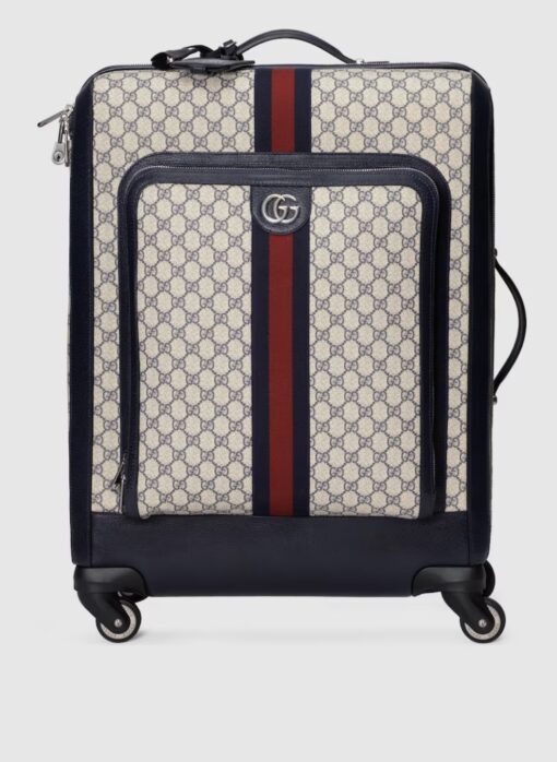 Gucci Savoy Navy Logo Medium Trolley Rolling Luggage