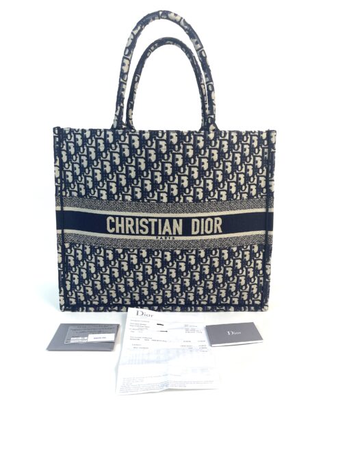 Dior Large Book Tote Ecru and Blue Dior Oblique Embroidery 4