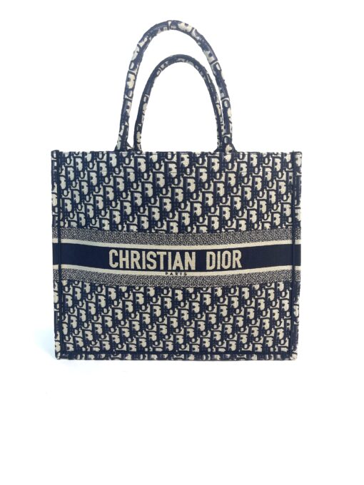 Dior Large Book Tote Ecru and Blue Dior Oblique Embroidery